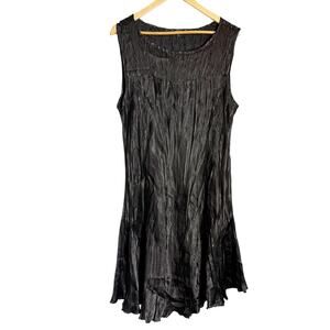 Komarov Black Crinkled Sleeveless Knee Length Fit & Flare Cocktail Dress Large